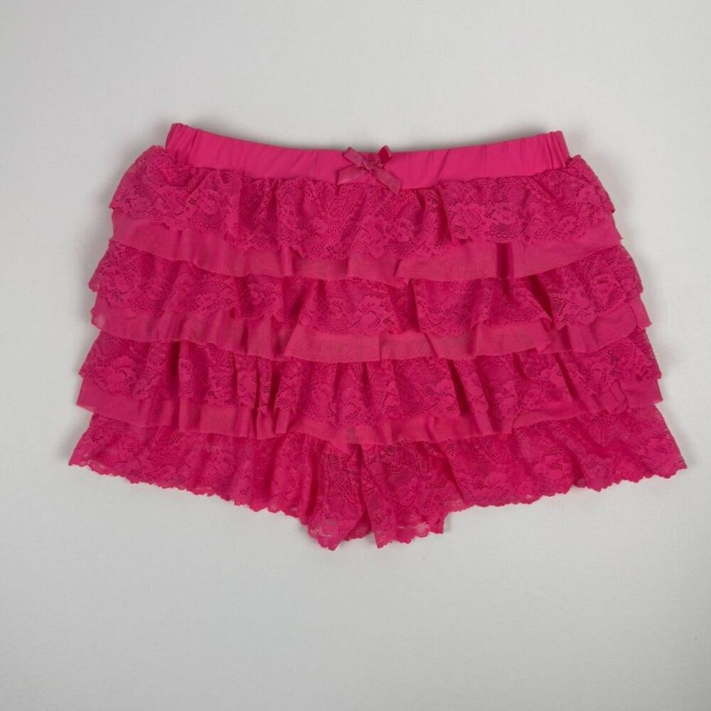 Y2K Hot Pink Mini Micro Ruffle Lace Shorts - S - NWT